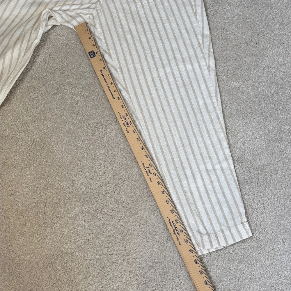 J Crew Linen‎ Cotton Beige Cream Striped Pull On Pants Beach Women’s Large Tall